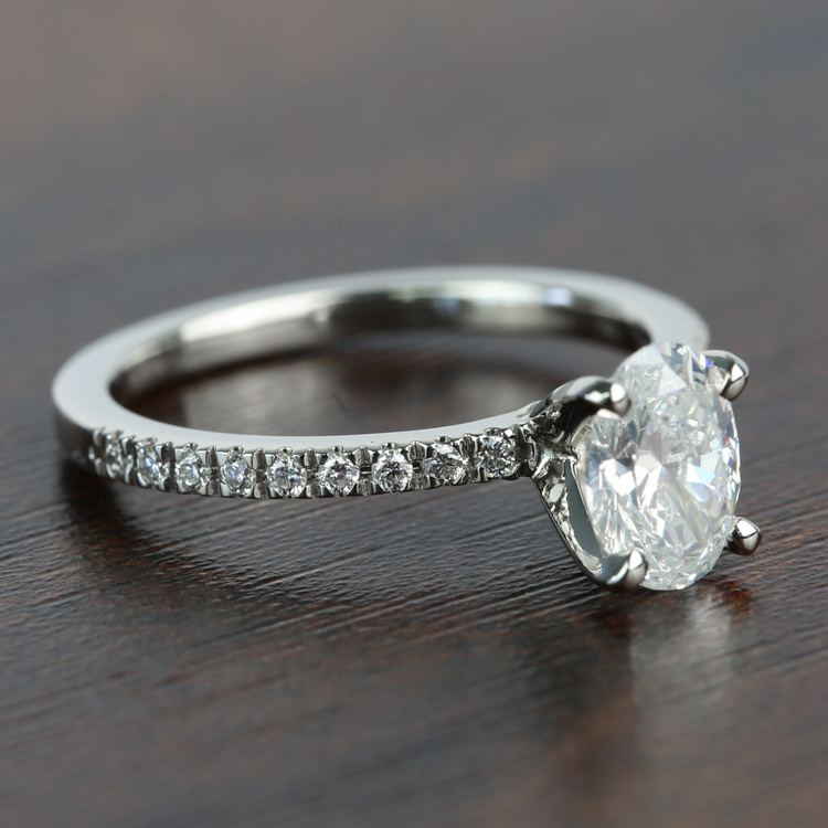1.01 Carat Oval Petite Pave Diamond Engagement Ring angle 3